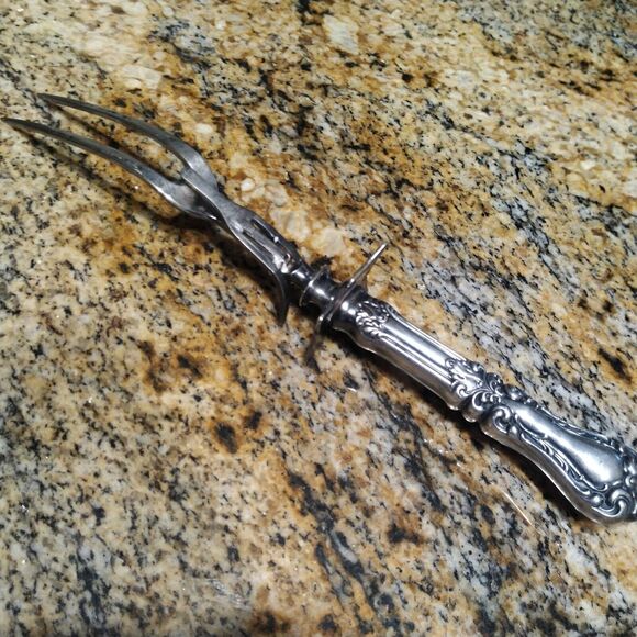 Vintage Unknown Silver Steak Carving Fork Flatware Hollow Handle - Picture 5 of 6